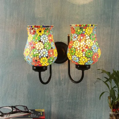 Double Multicolors Floral Mosaic Wall Lamp