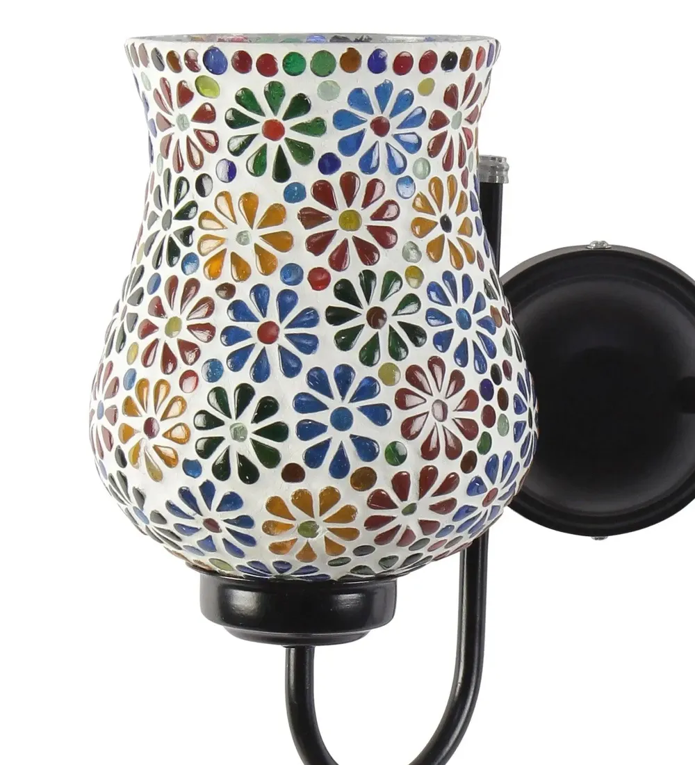 Double Multicolors Floral Mosaic Wall Lamp Single Piece