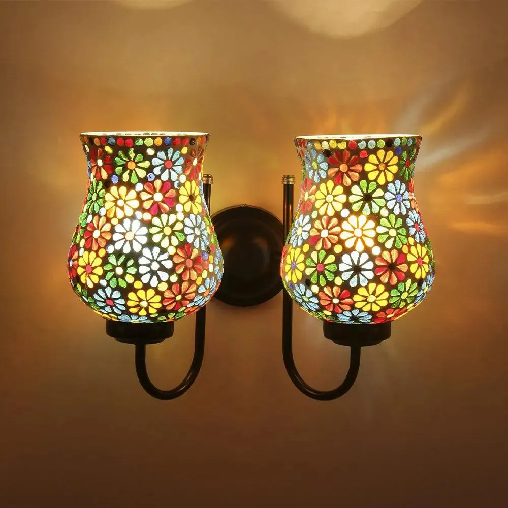 Double Multicolors Floral Mosaic Wall Lamp Single Piece