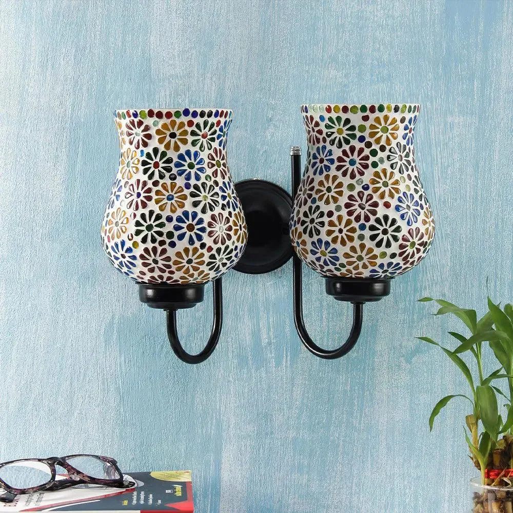 Double Multicolors Floral Mosaic Wall Lamp Single Piece