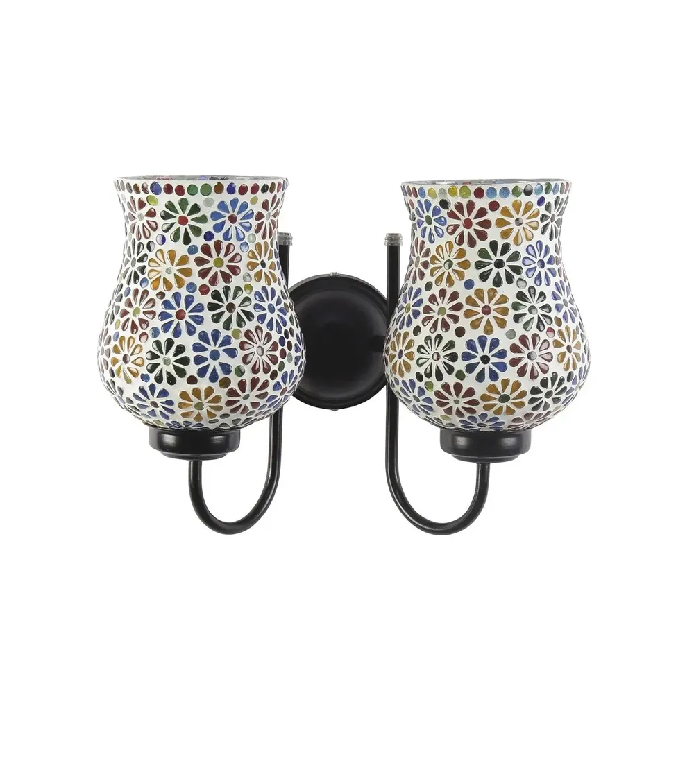 Double Multicolors Floral Mosaic Wall Lamp Single Piece