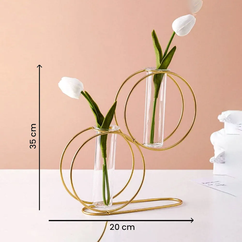 Double Round Metal Wire Glass Tube Vase Single Piece