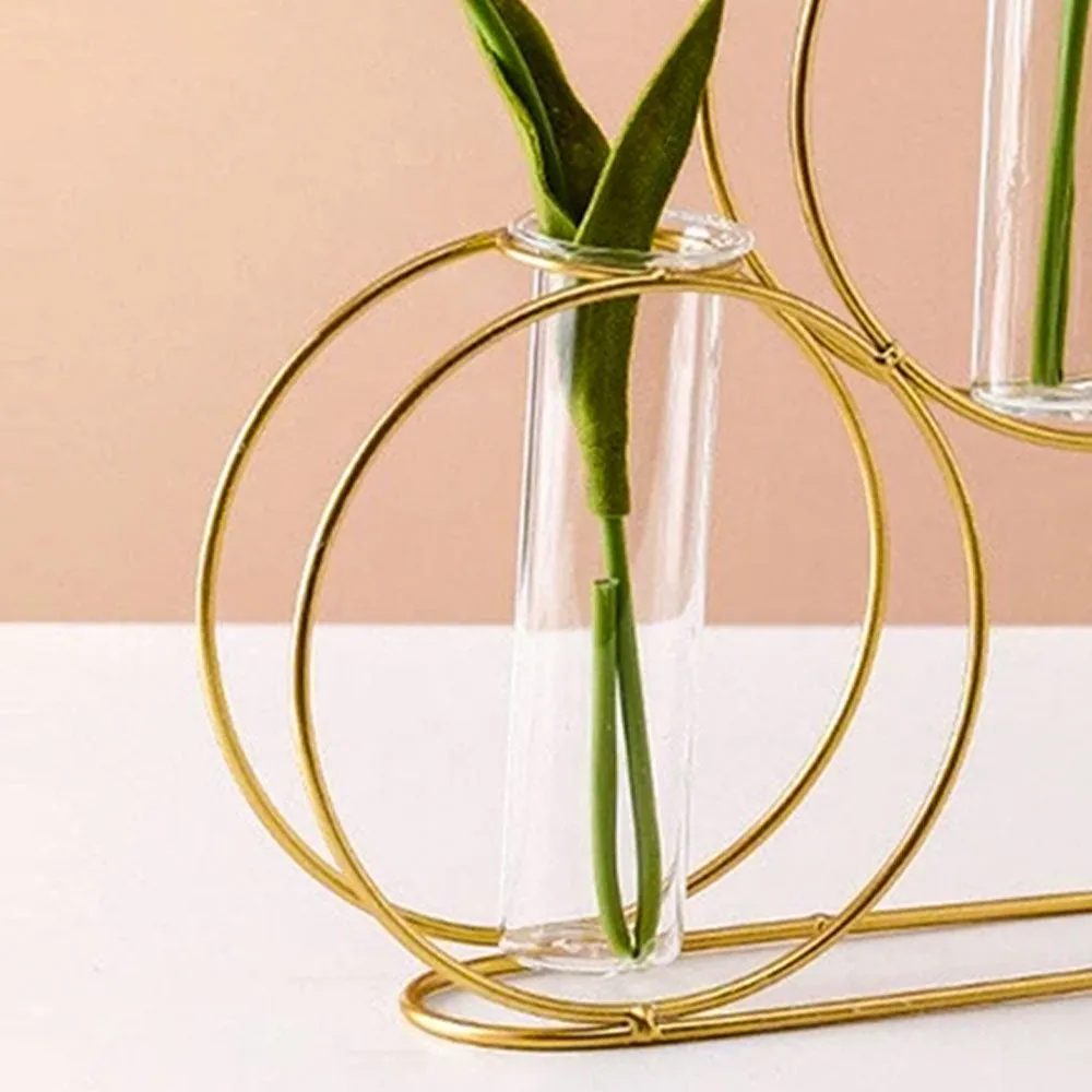 Double Round Metal Wire Glass Tube Vase Single Piece