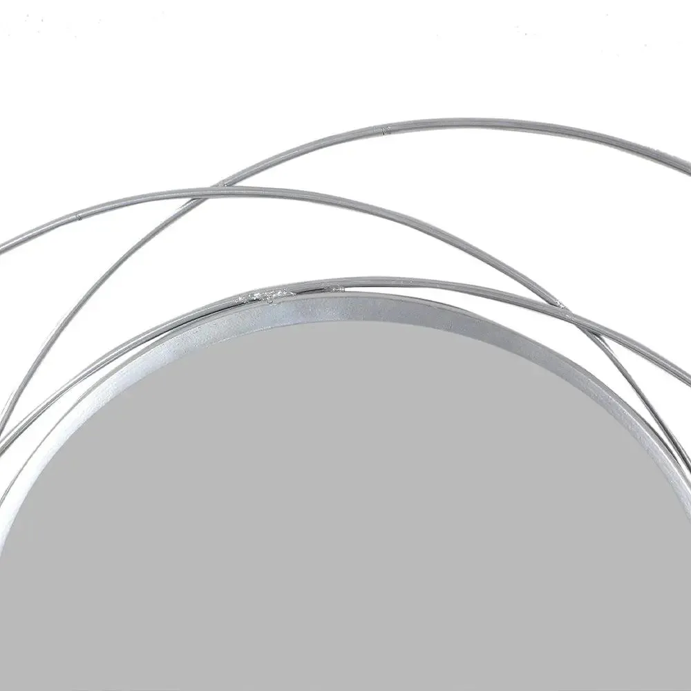 Double Wired Round Wall Mirror for Living Room (Silver)