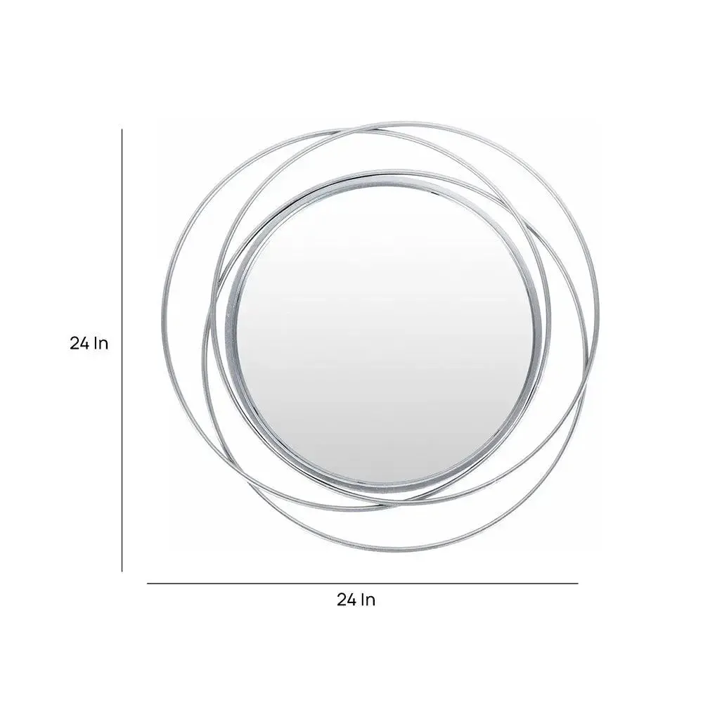 Double Wired Round Wall Mirror for Living Room (Silver)