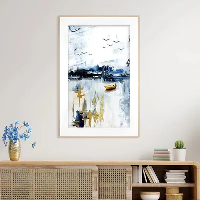 Dreamy Blue & Golden Scenery Framed Wall Art- Large