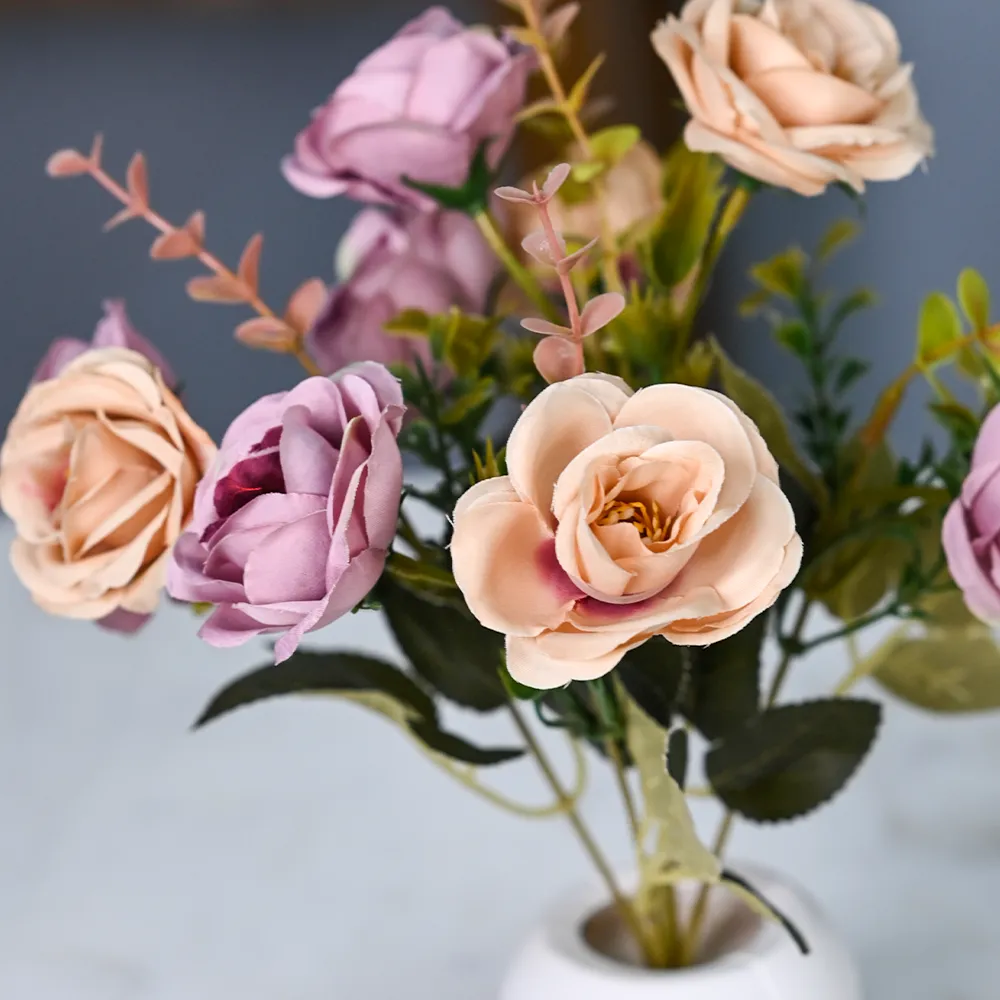Dreamy Pink & White Roses Artificial Flowers With Pot Single Piece
