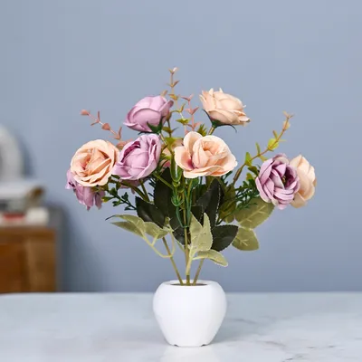 Dreamy Pink & White Roses Artificial Flowers With Pot