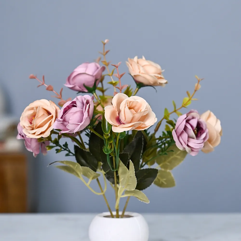 Dreamy Pink & White Roses Artificial Flowers With Pot Single Piece