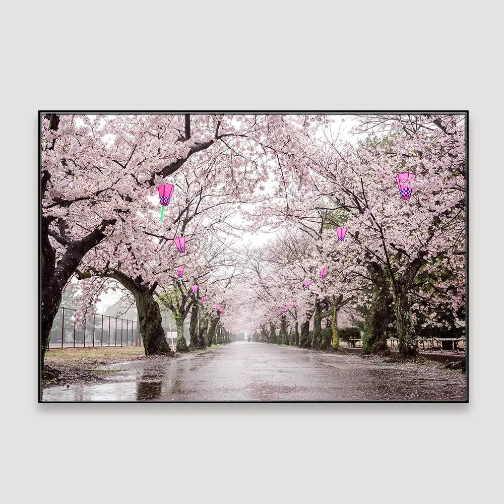 Dreamy Sakura Street Framed Wall art With Floating Frame