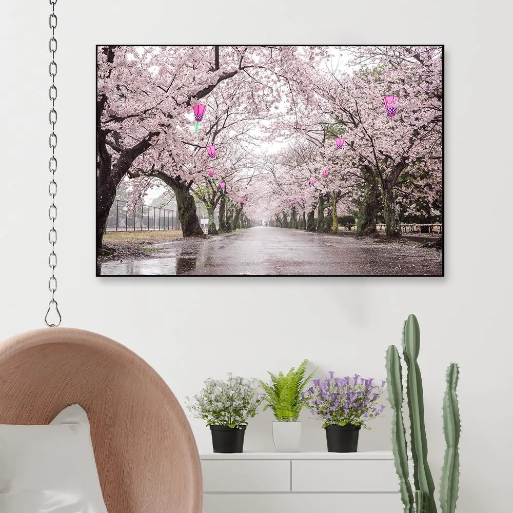 Dreamy Sakura Street Framed Wall art With Floating Frame