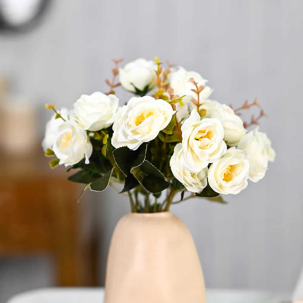 Dreamy White Artificial Rose Bunch Set Of 2