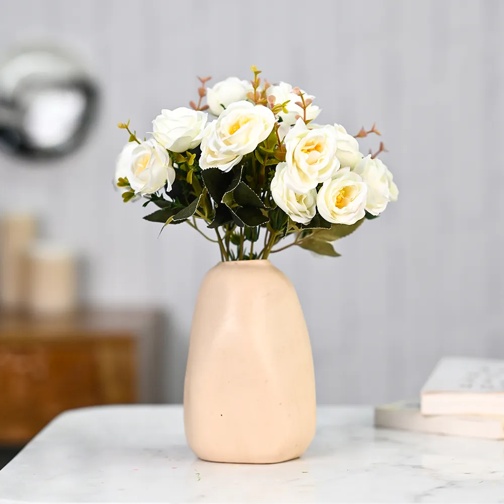 Dreamy White Artificial Rose Bunch Set Of 2