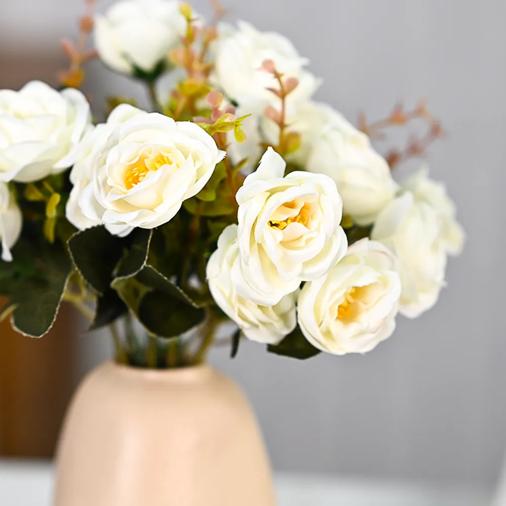 Dreamy White Artificial Rose Bunch Set Of 2