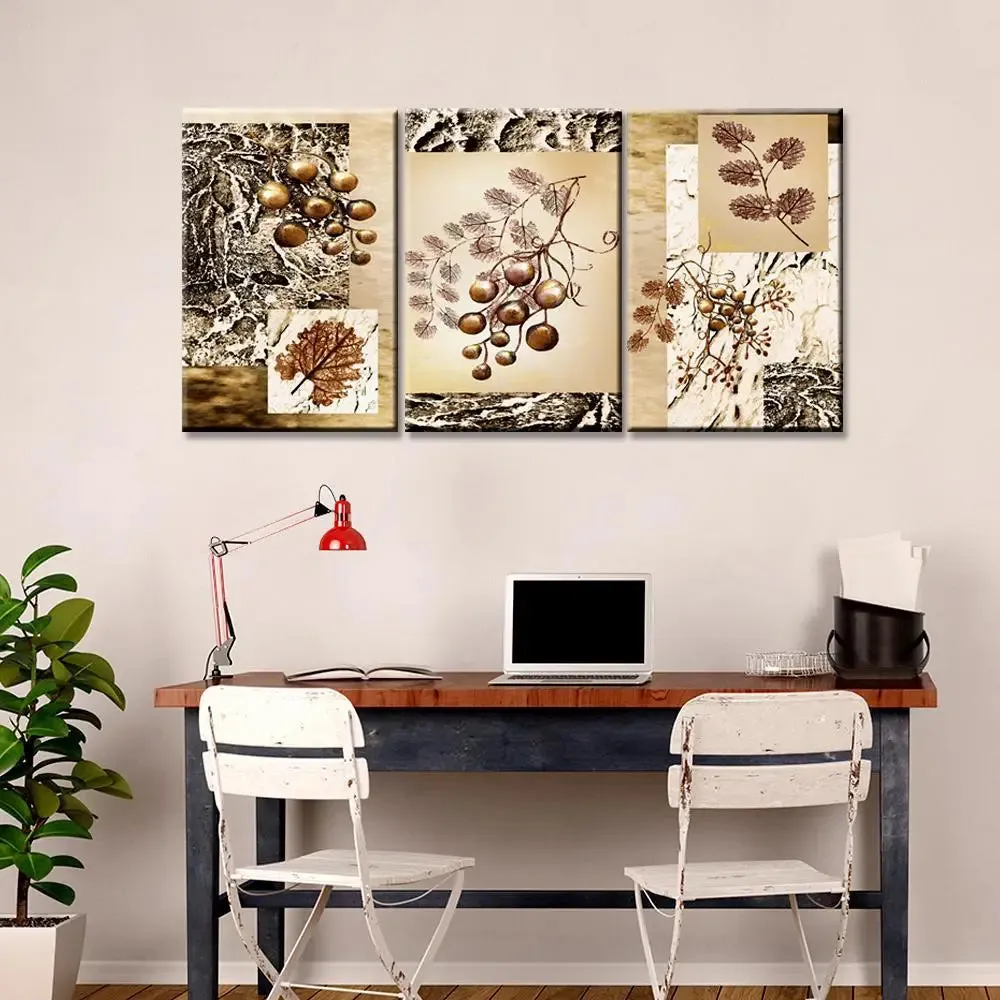 Dried Flower &amp; leaves 3 Pieces Canvas Printed Painting