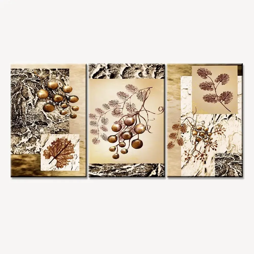 Dried Flower &amp; leaves 3 Pieces Canvas Printed Painting