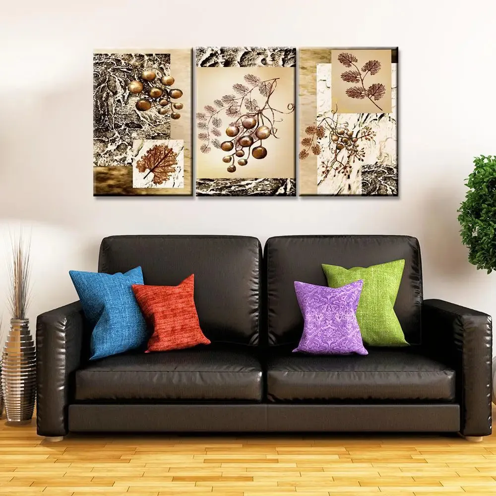 Dried Flower &amp; leaves 3 Pieces Canvas Printed Painting
