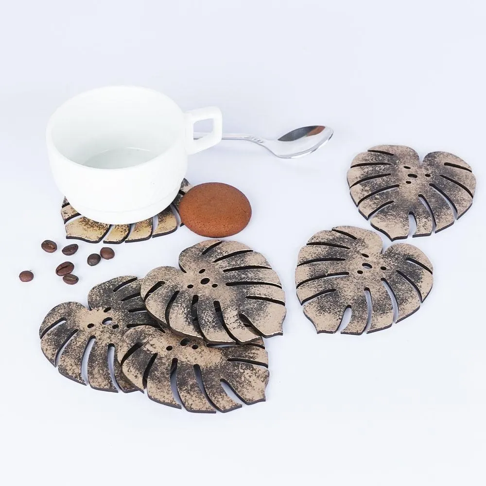 Dried Leaves Wooden Coasters Set Of 6