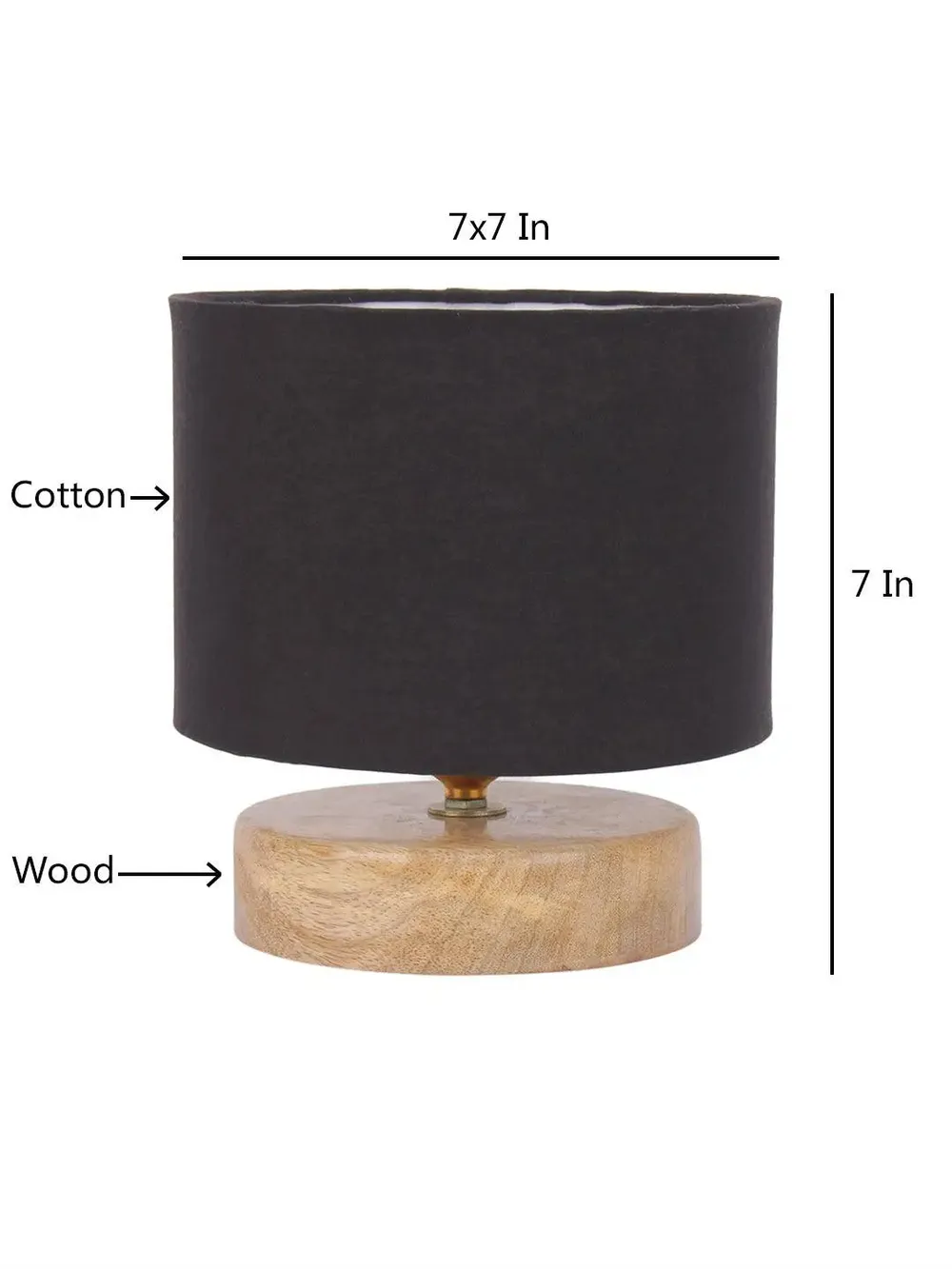 Drum Designer Black Cotton Shade Table Lamp with Wood Base