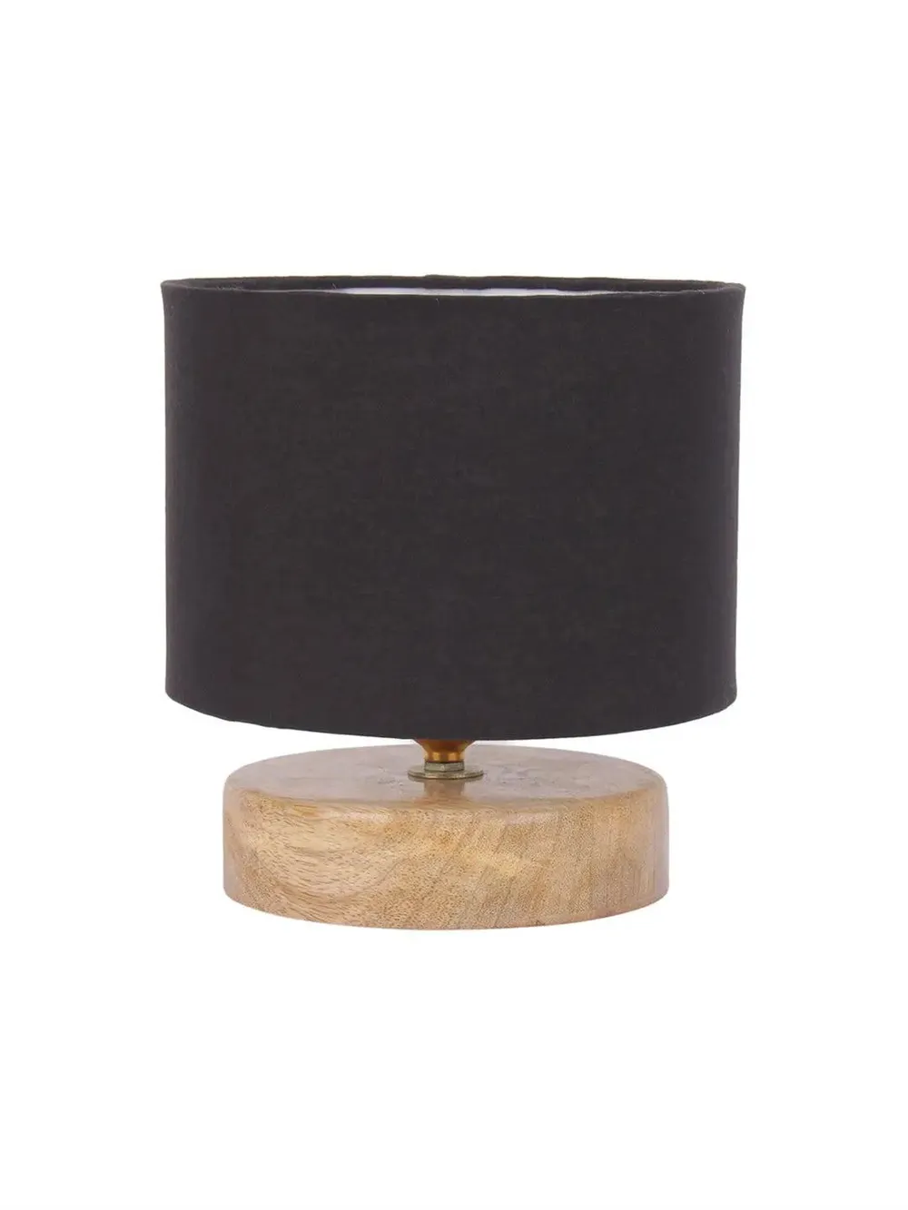Drum Designer Black Cotton Shade Table Lamp with Wood Base