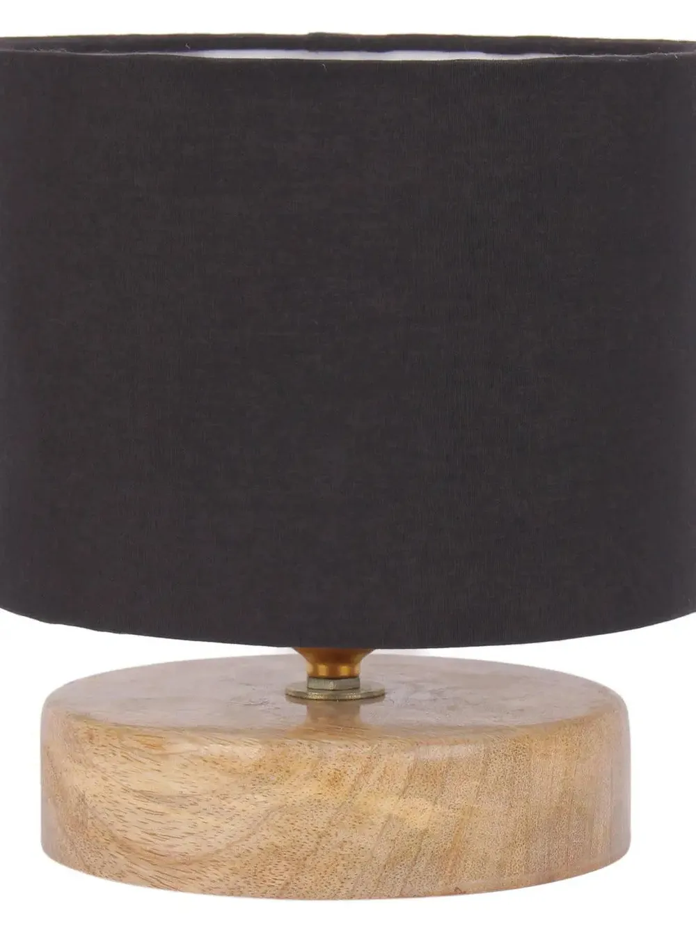 Drum Designer Black Cotton Shade Table Lamp with Wood Base