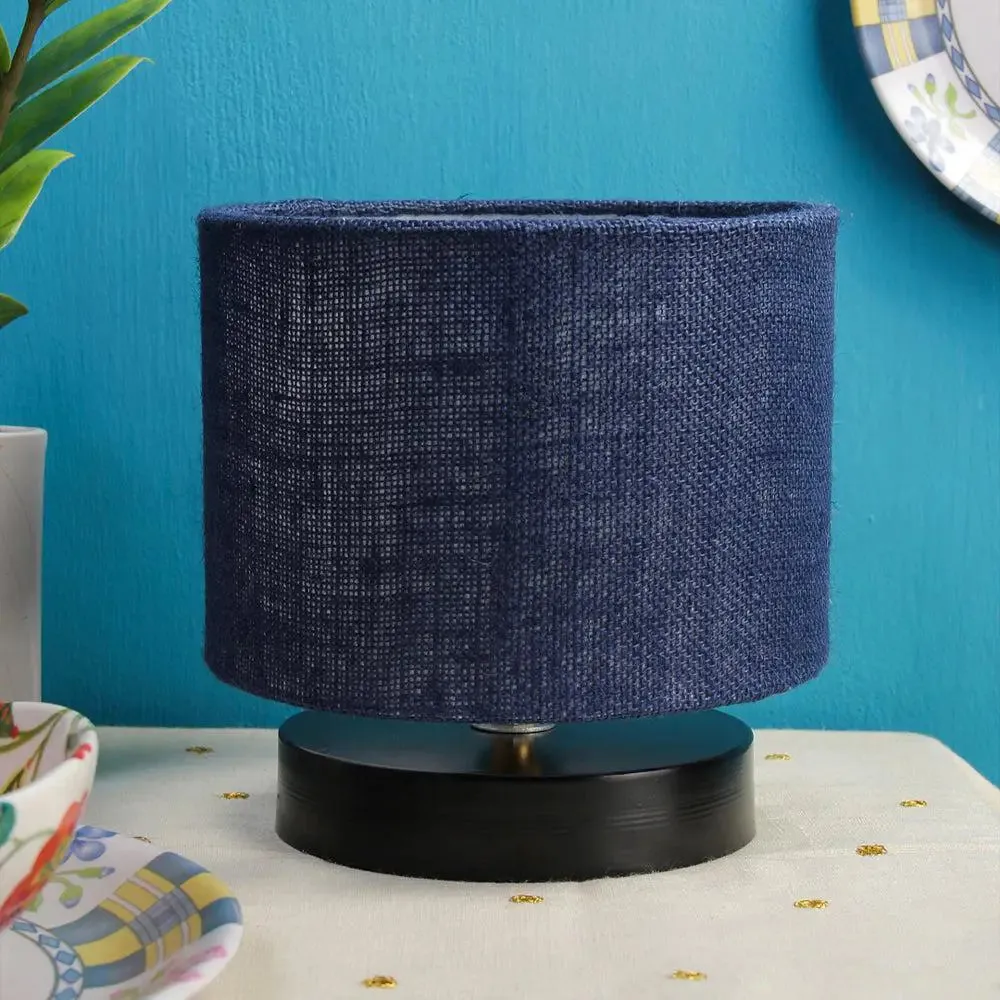 Drum Designer Blue Jute Shade Table Lamp with Black Base