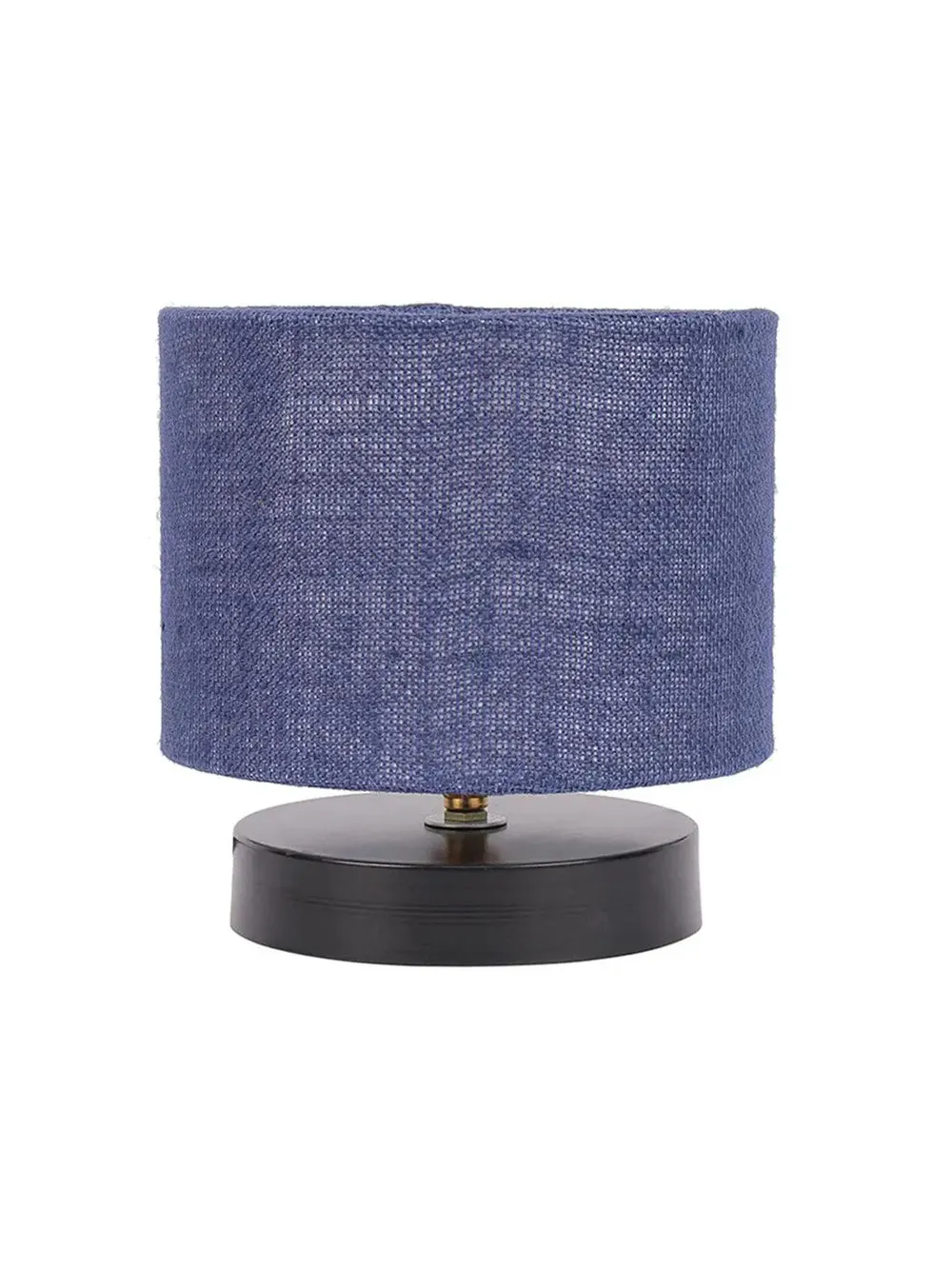 Drum Designer Blue Jute Shade Table Lamp with Black Base