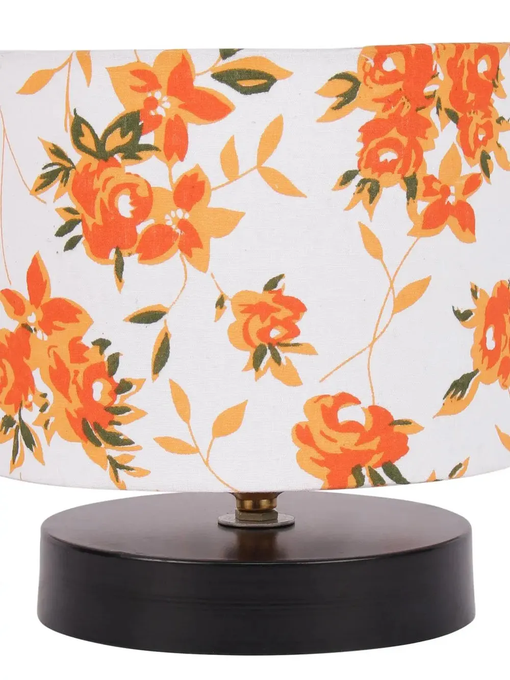 Drum Designer Floral Print Cotton Shade Table Lamp with Black Base Single Piece