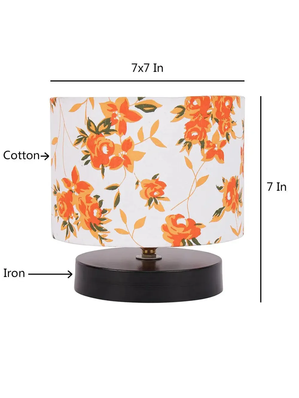 Drum Designer Floral Print Cotton Shade Table Lamp with Black Base Single Piece