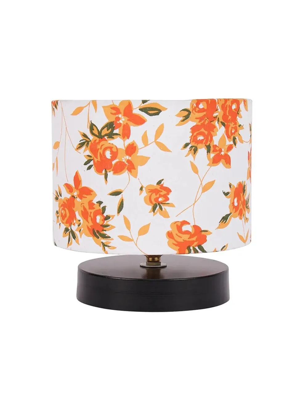 Drum Designer Floral Print Cotton Shade Table Lamp with Black Base Single Piece