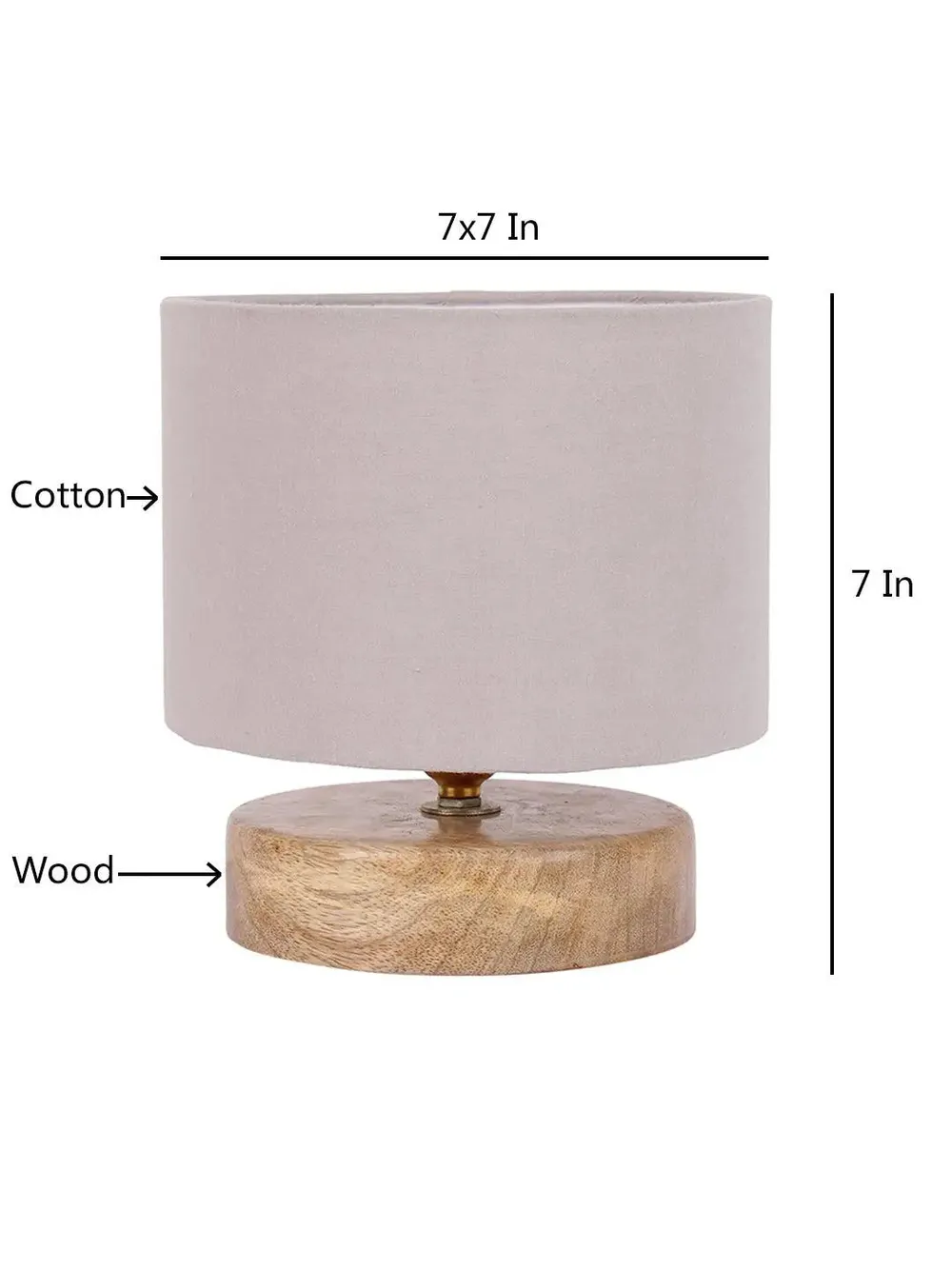 Drum Designer Grey Cotton Shade Table Lamp with Wood Base