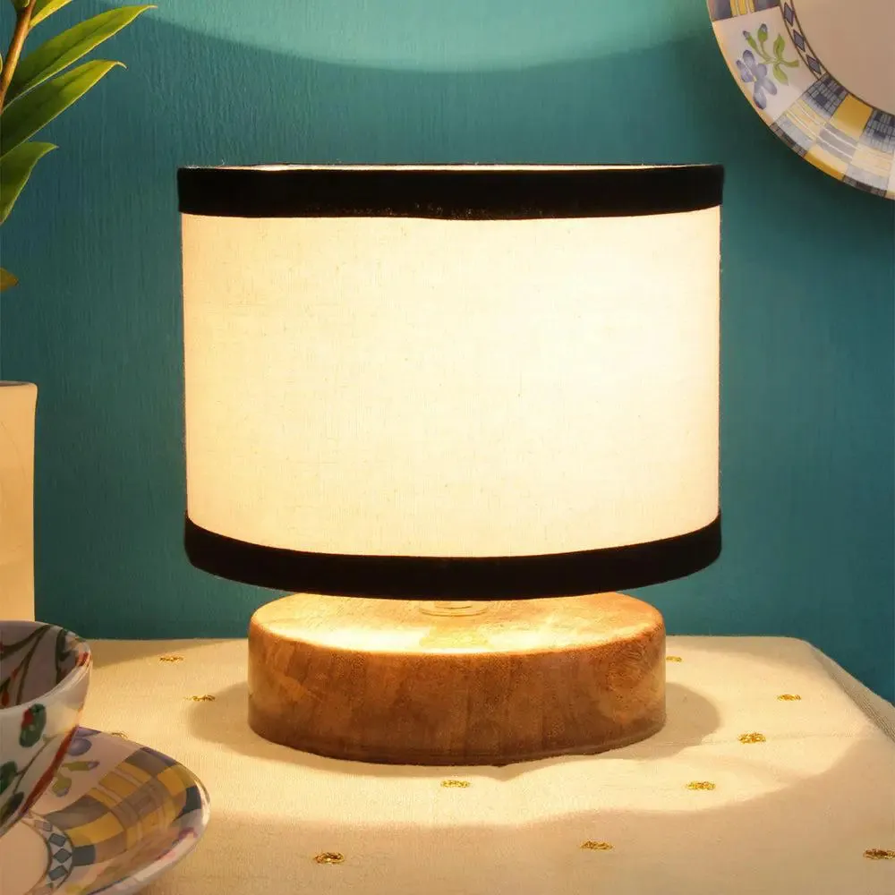 Drum Designer Multicolor Cotton Shade Table Lamp with Wood Base
