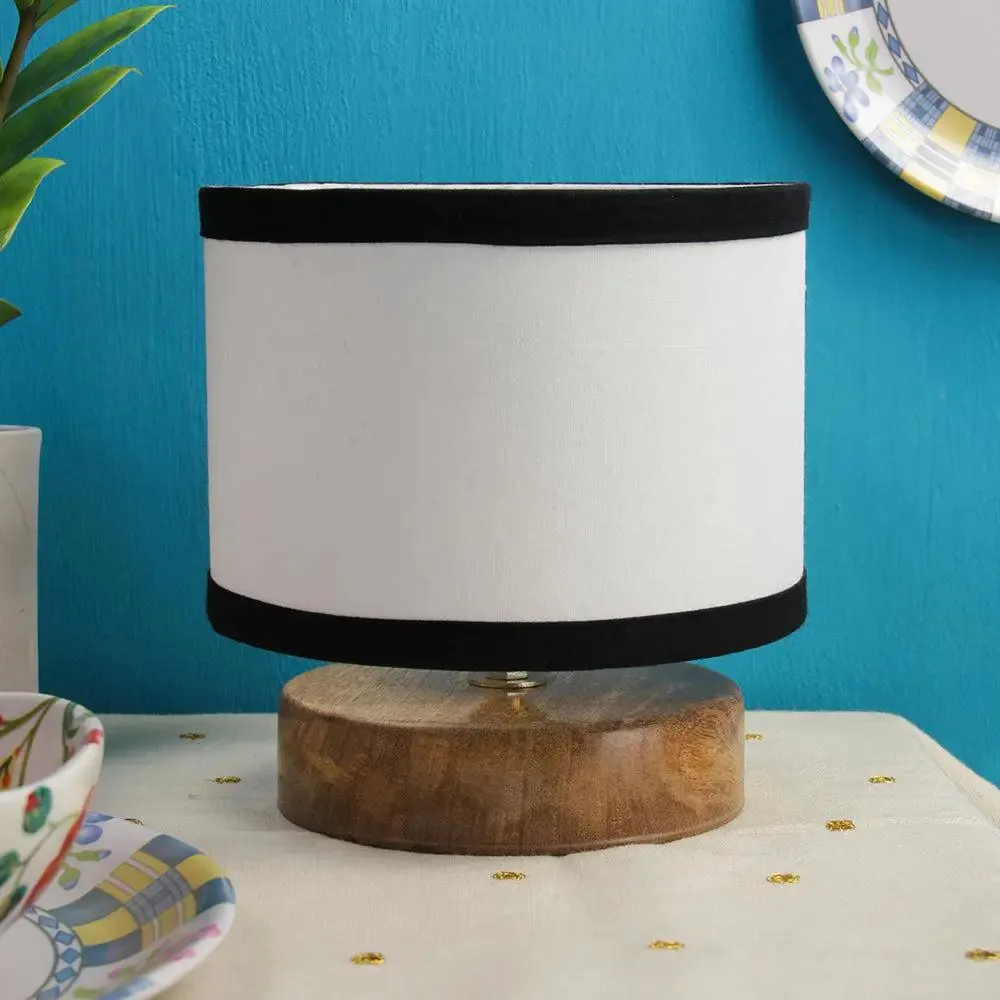 Drum Designer Multicolor Cotton Shade Table Lamp with Wood Base
