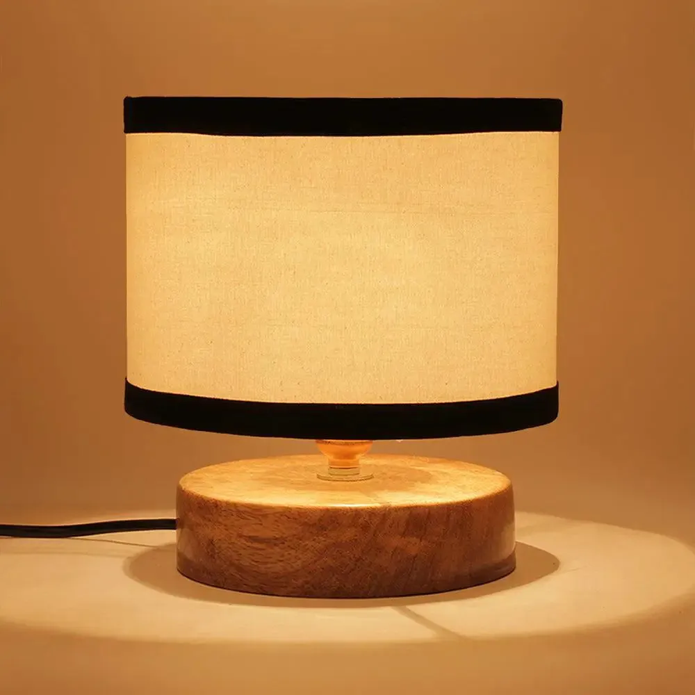 Drum Designer Multicolor Cotton Shade Table Lamp with Wood Base