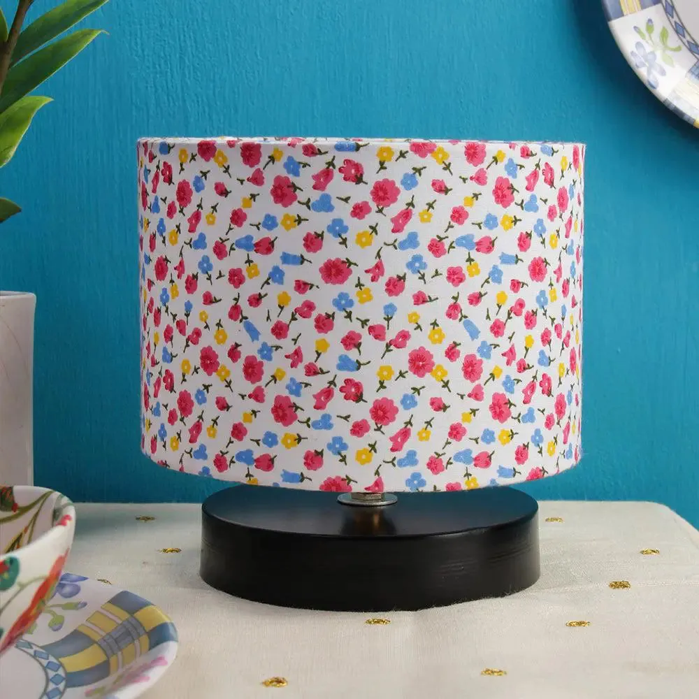 Drum Designer Multicolor Printed Cotton Shade Table Lamp with Black Base