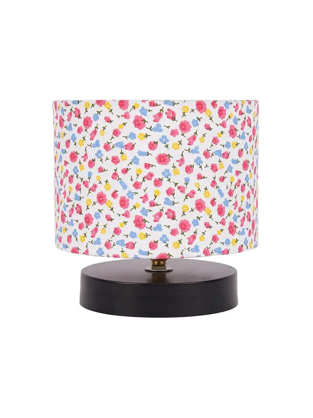 Drum Designer Multicolor Printed Cotton Shade Table Lamp with Black Base