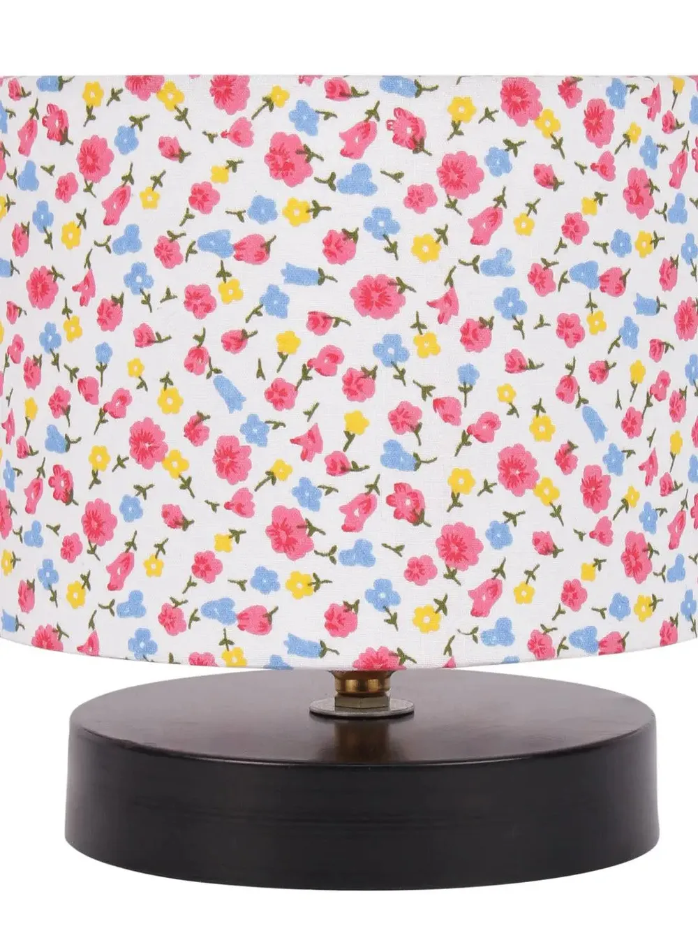 Drum Designer Multicolor Printed Cotton Shade Table Lamp with Black Base