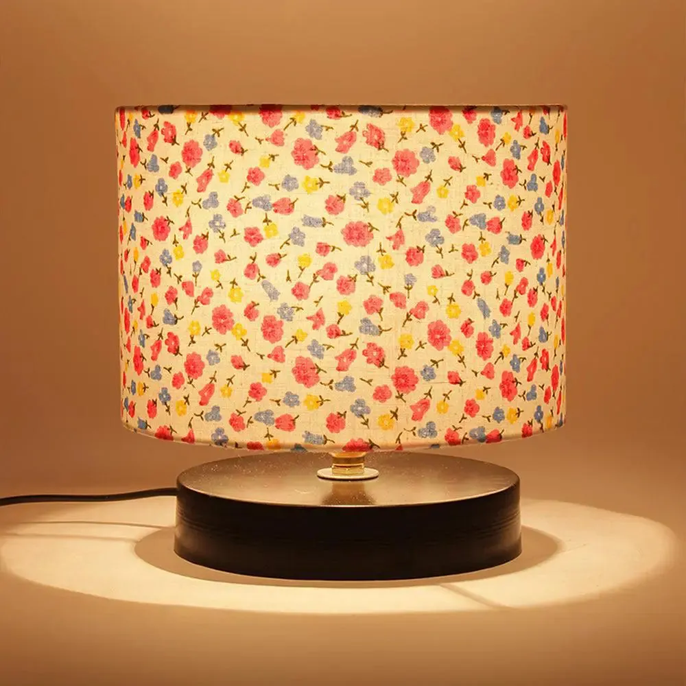 Drum Designer Multicolor Printed Cotton Shade Table Lamp with Black Base