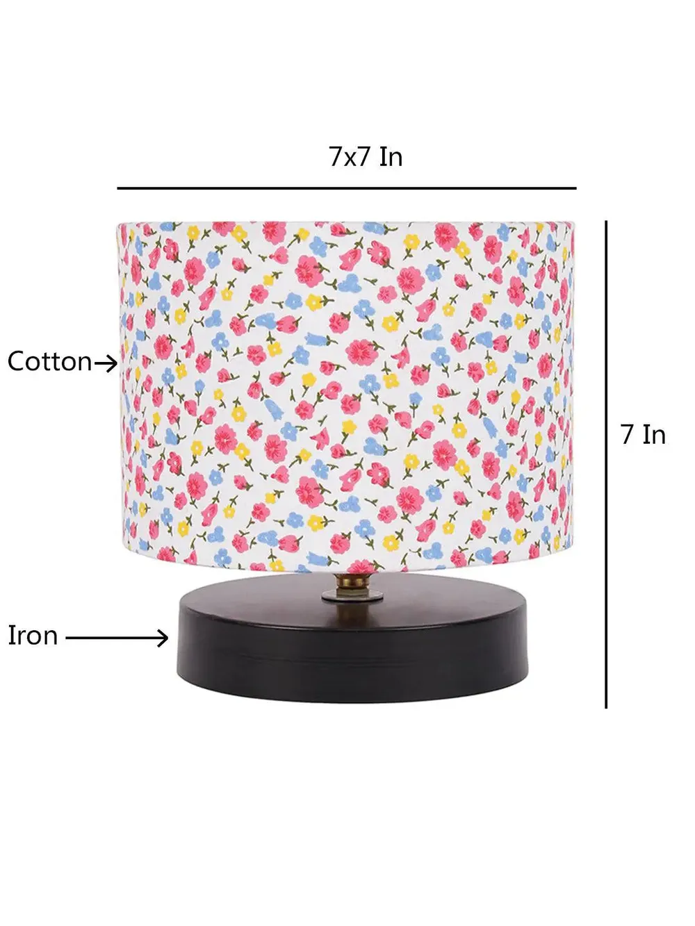 Drum Designer Multicolor Printed Cotton Shade Table Lamp with Black Base
