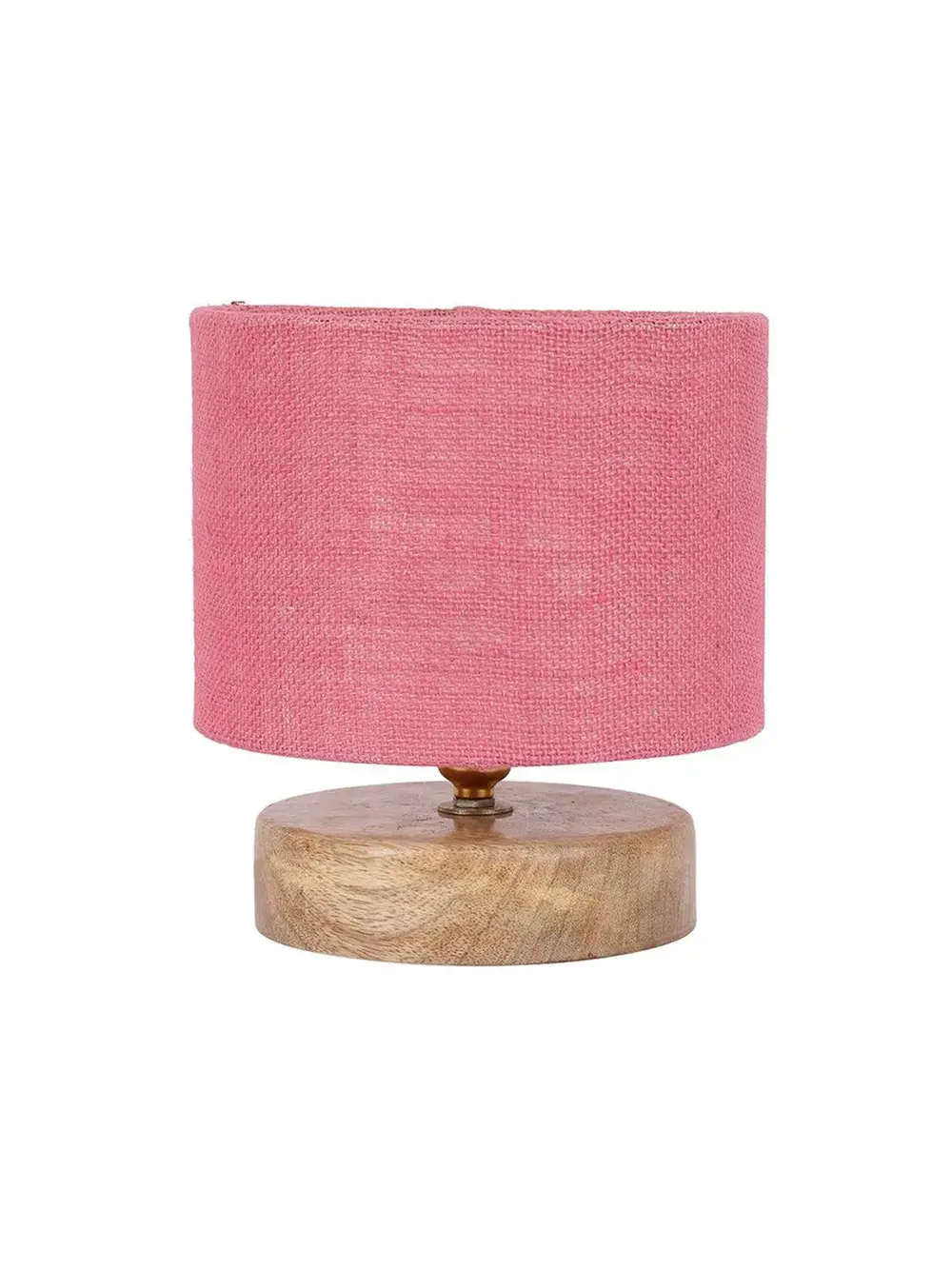 Drum Designer Pink Jute Shade Table Lamp with Wood Base