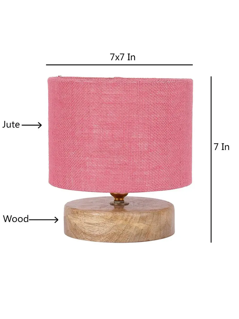 Drum Designer Pink Jute Shade Table Lamp with Wood Base