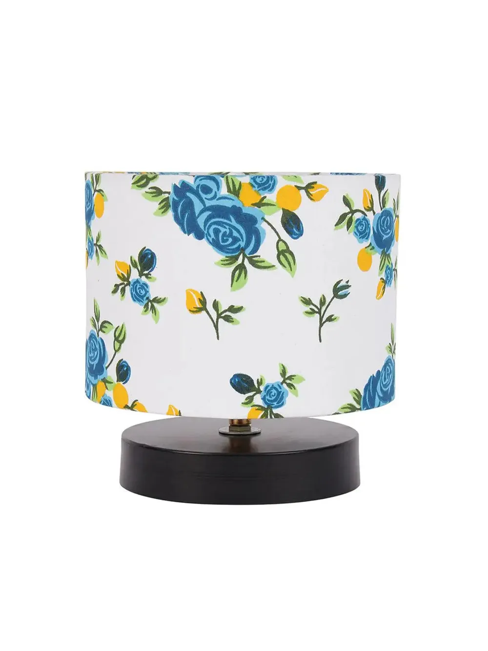 Drum Designer Printed Cotton Shade Table Lamp with Black Base