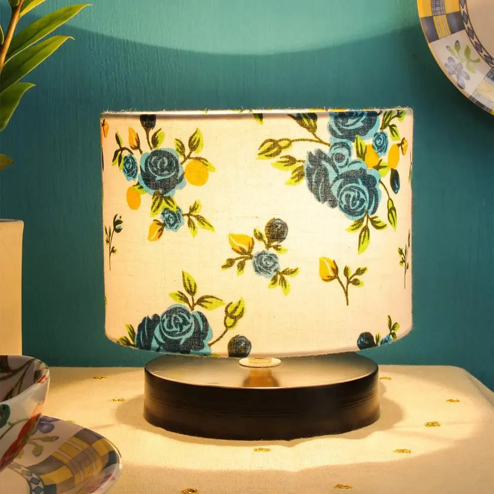 Drum Designer Printed Cotton Shade Table Lamp with Black Base
