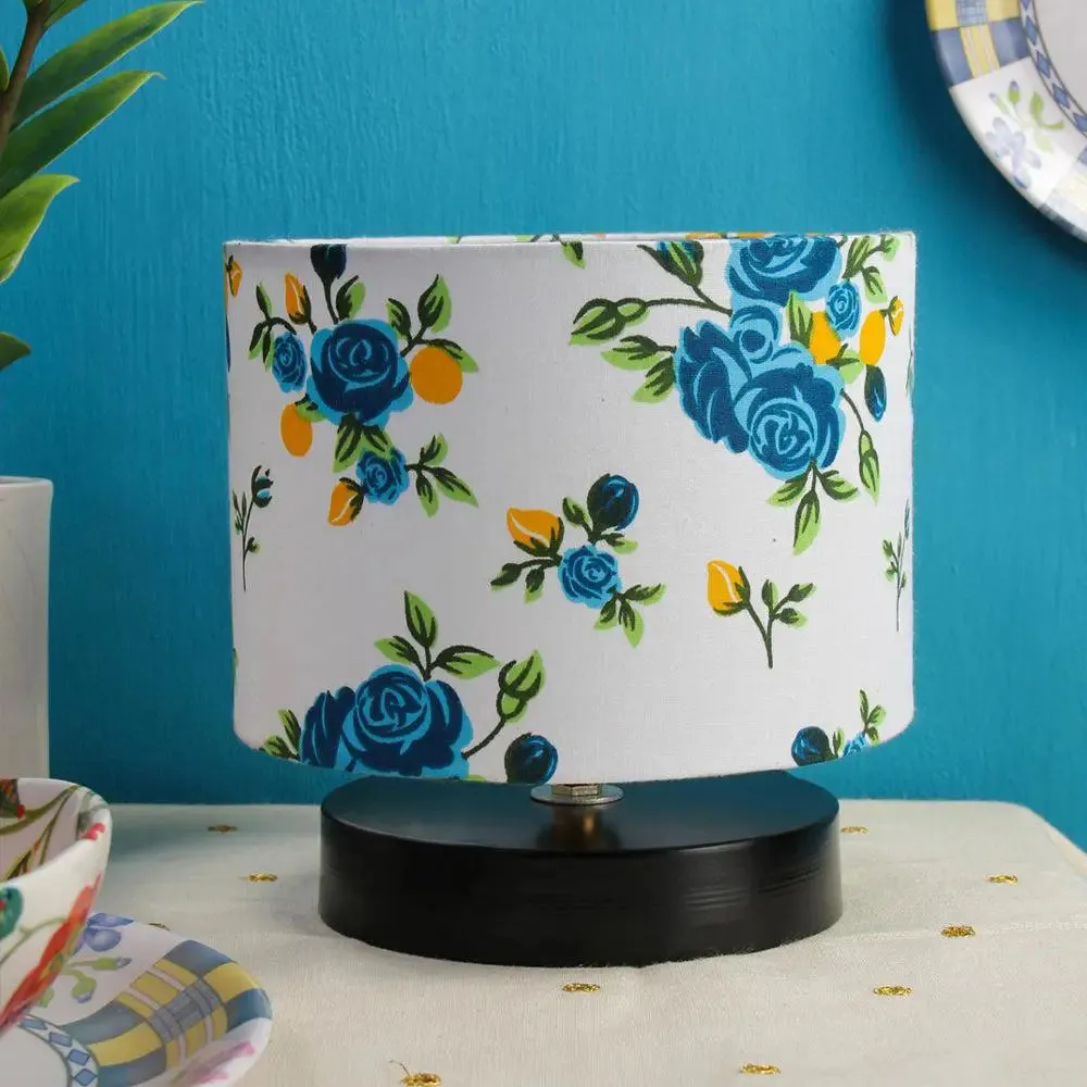 Drum Designer Printed Cotton Shade Table Lamp with Black Base