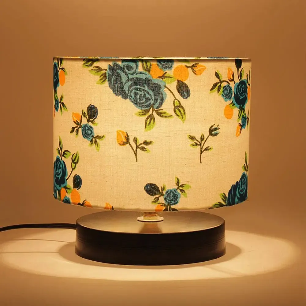 Drum Designer Printed Cotton Shade Table Lamp with Black Base