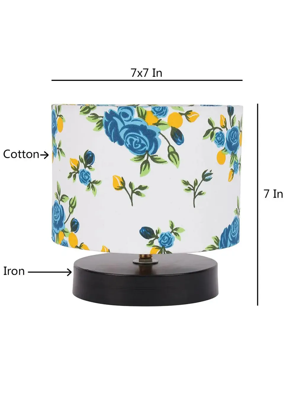 Drum Designer Printed Cotton Shade Table Lamp with Black Base