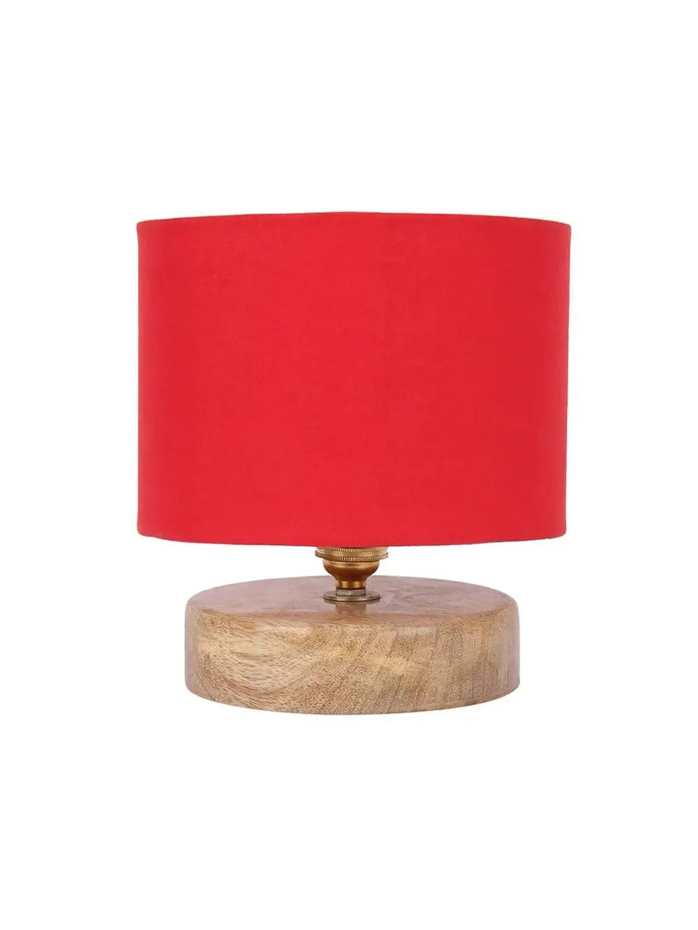 Drum Designer Red Cotton Shade Table Lamp with Wood Base