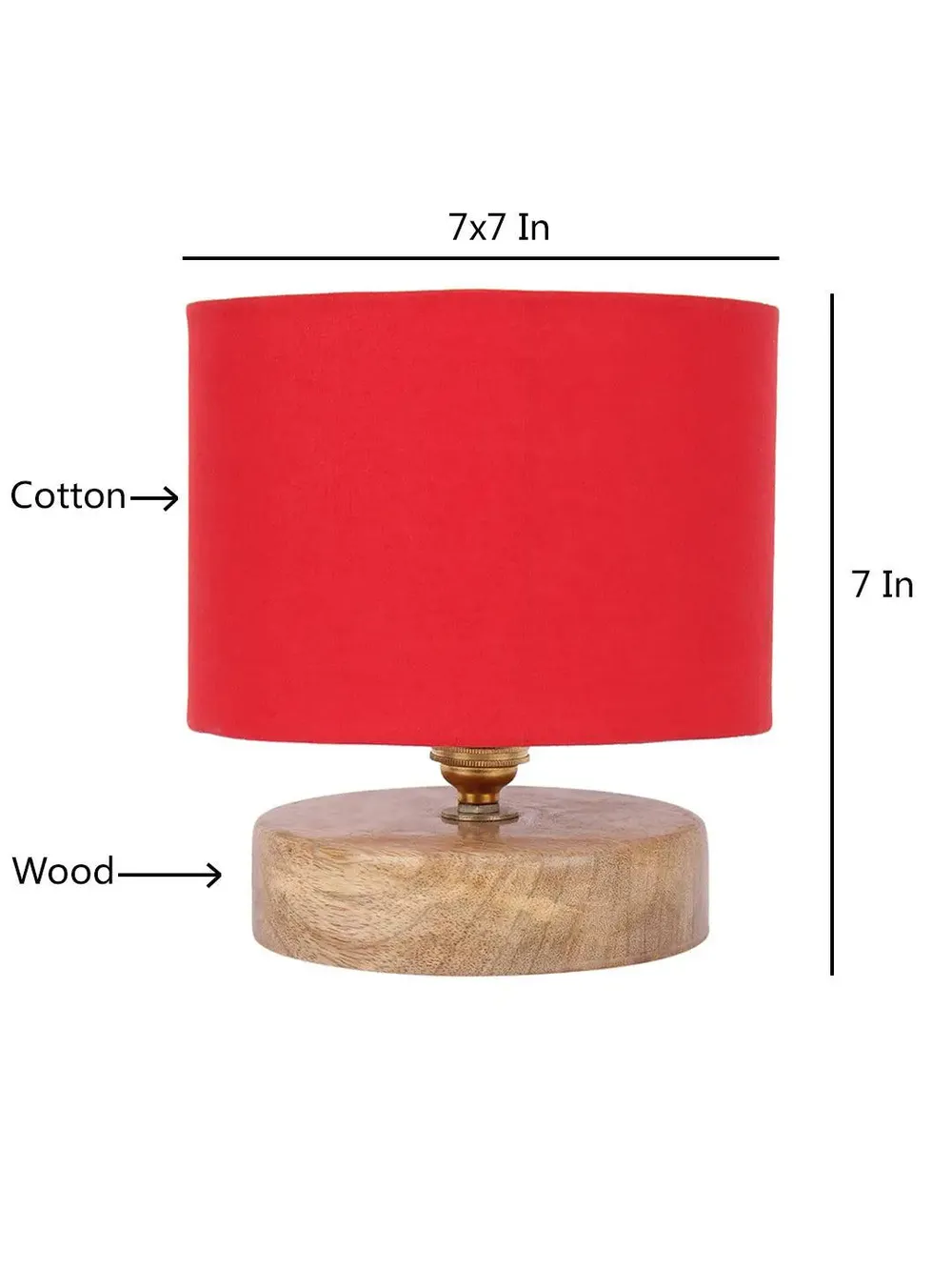 Drum Designer Red Cotton Shade Table Lamp with Wood Base