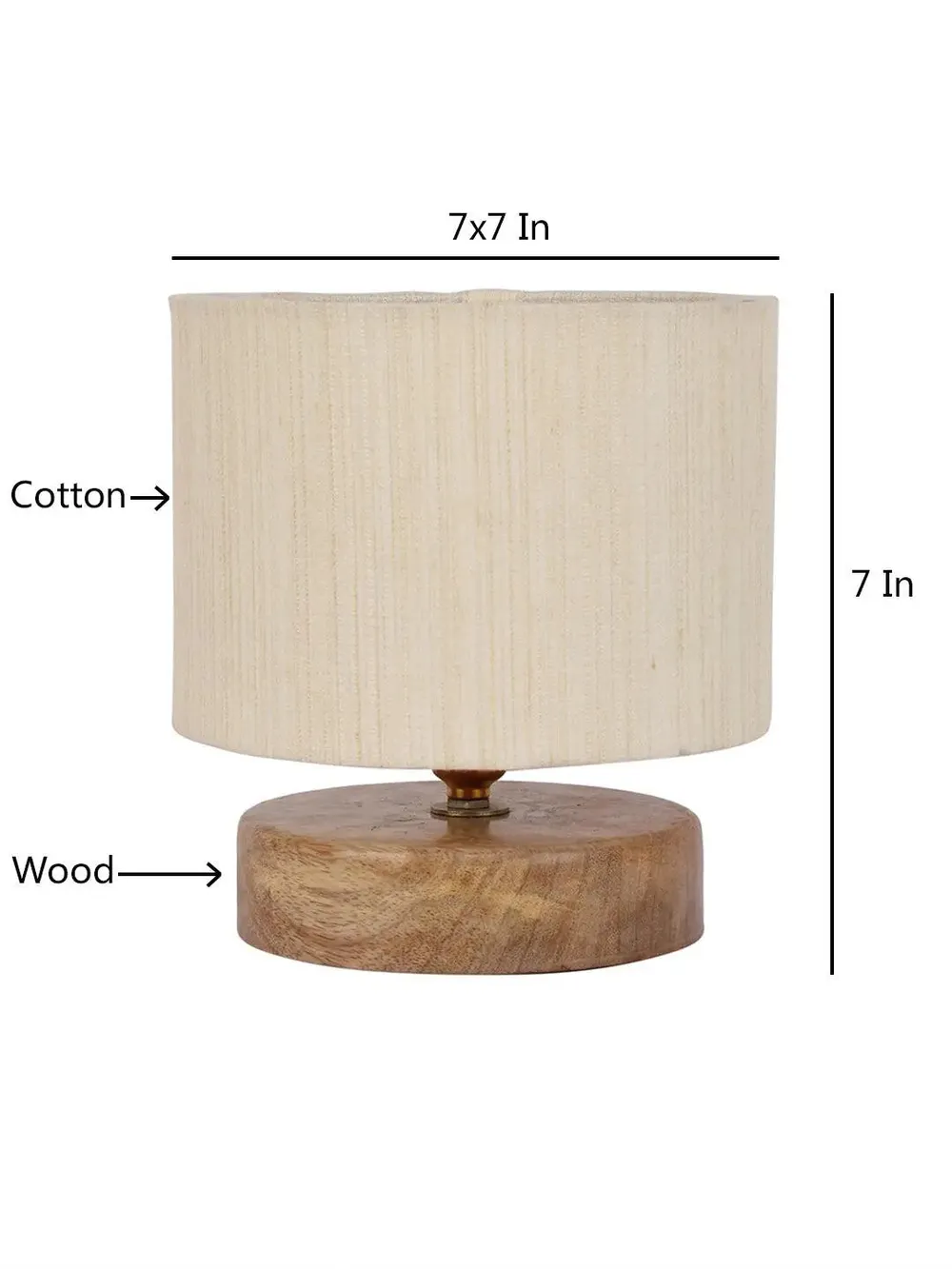 Drum Designer White Cotton Shade Table Lamp with Wood Base