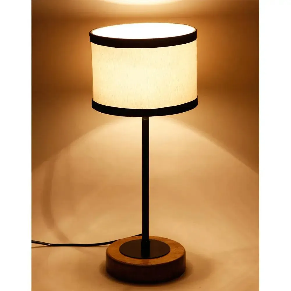 Drum Duocolor Cotton Shade Table Lamp with Wood & Iron Base